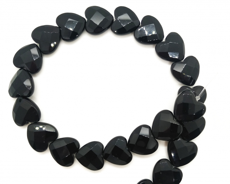 Бусины Агат черный сердечки с гранями 18*7мм натуральные камни