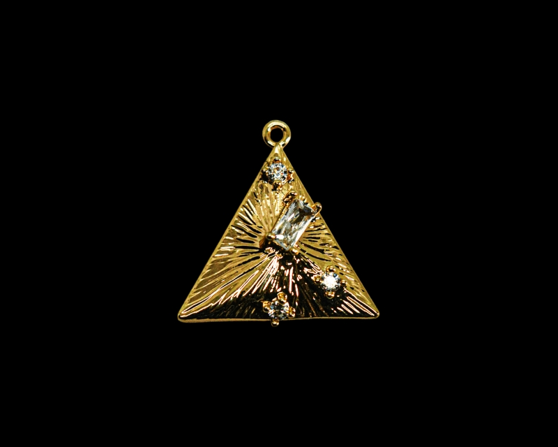 Подвеска треугольник с фианитами цвет золото 16мм