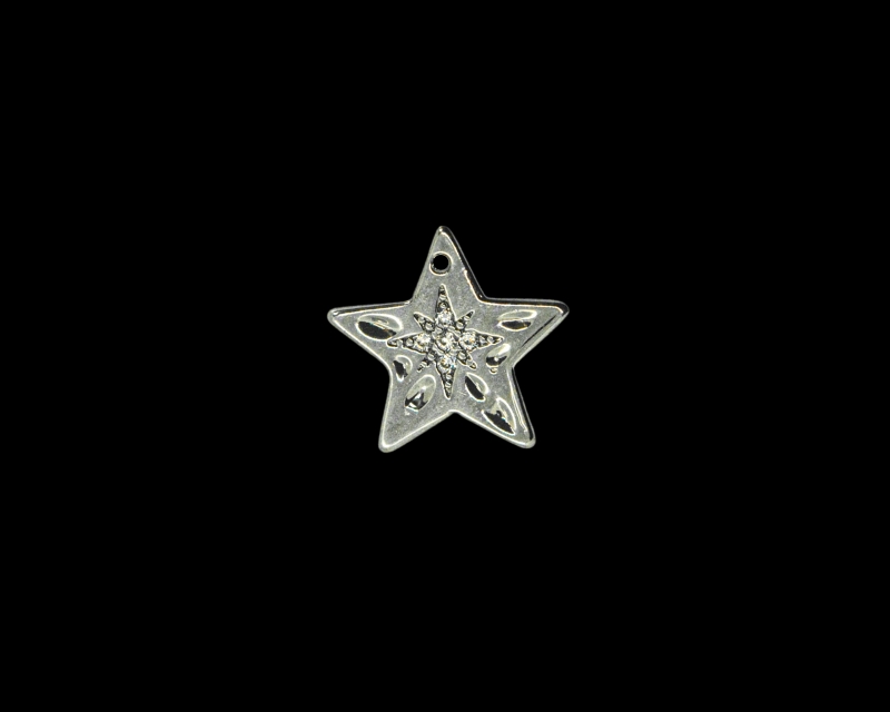 Подвеска звездочка с фианитами цвет серебро 12мм